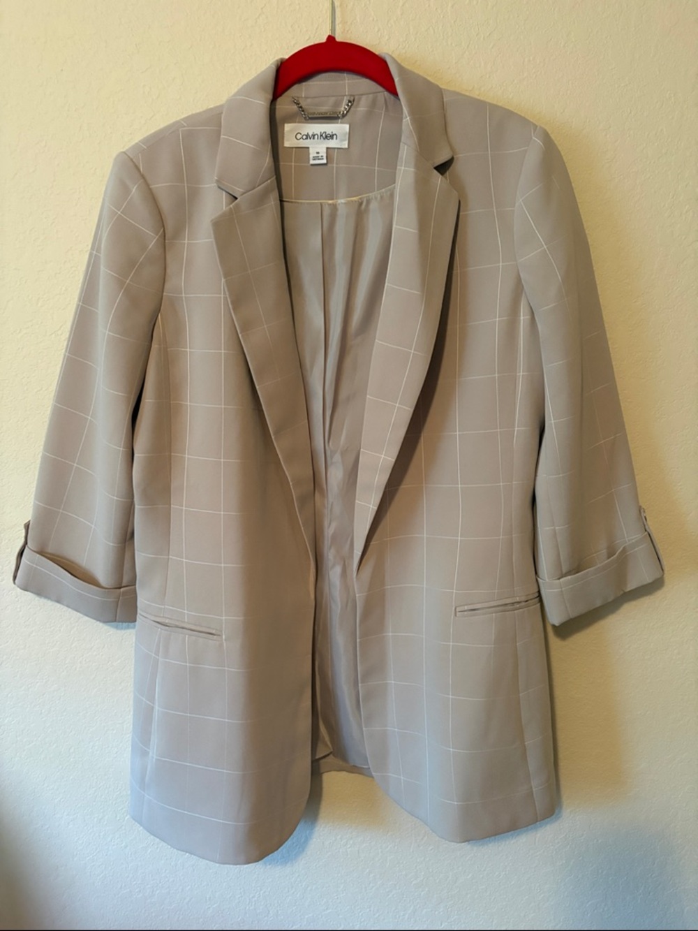 Calvin Klein Light Beige Windowpane Blazer